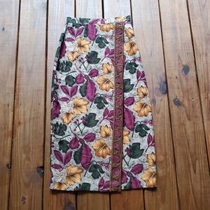 Vintage 80's 90's S earthy jewel tone faux wrap midi straight skirt